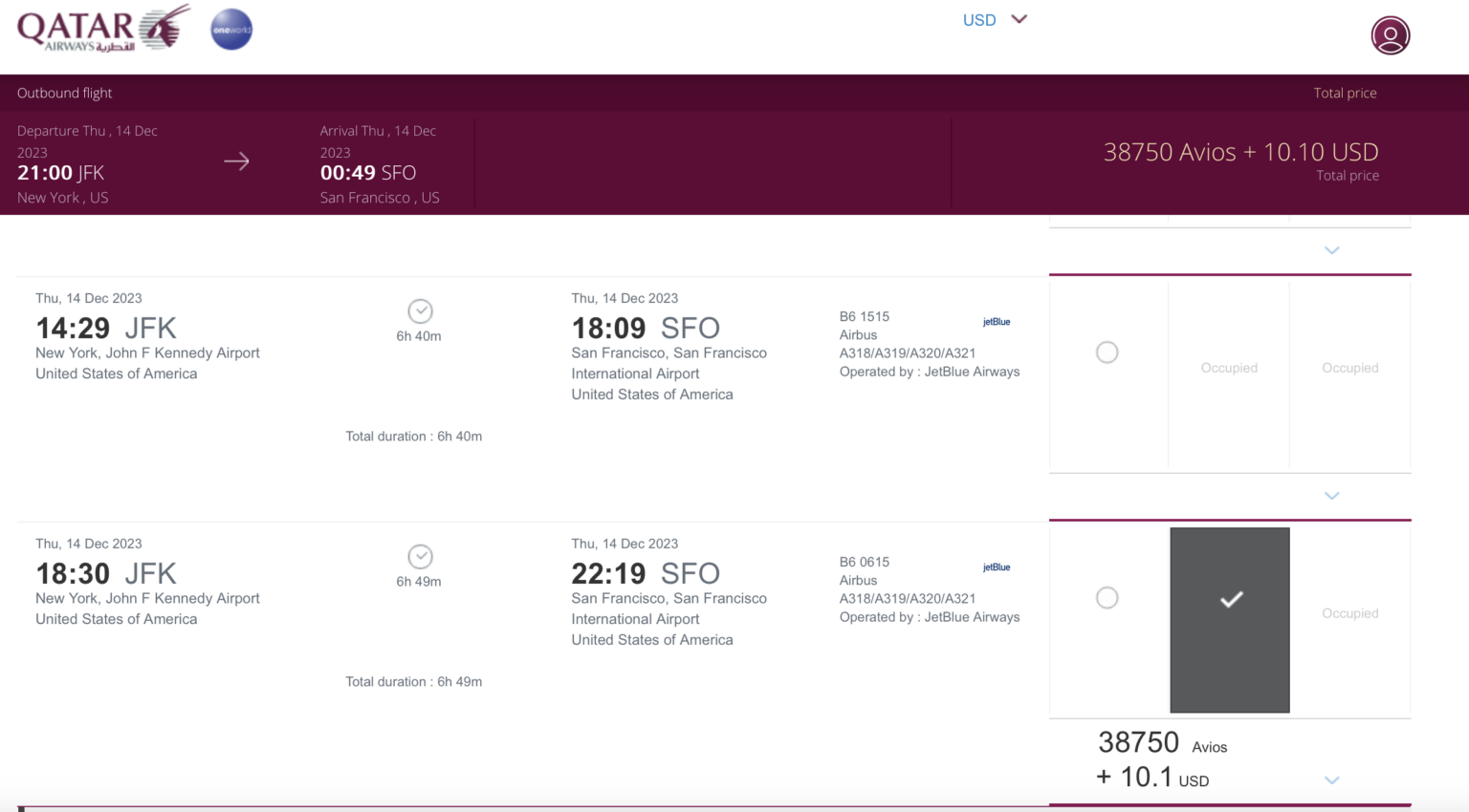 Qatar Airways adds ability to redeem Privilege Club Avios for JetBlue